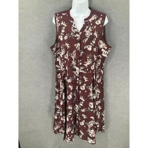 Simply Vera Vera Wang XL Sleeveless Floral‎ Burgundy Dress Career Casual Flowy